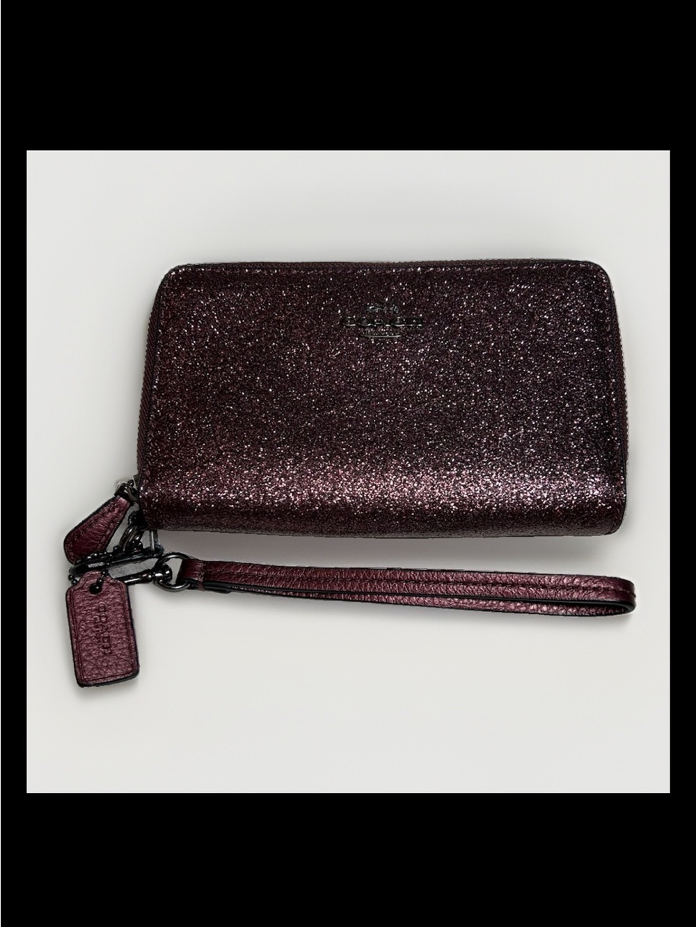 Coach Wallet/Wristlet Double Zip Metallic Glitter Cherry/Leather-2015 #53646 NWT